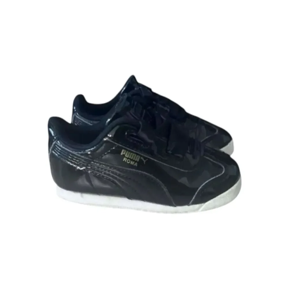 Puma Roma Toddler Shoes Size 8C Black Patent Leather Low Top Ribbon Girls